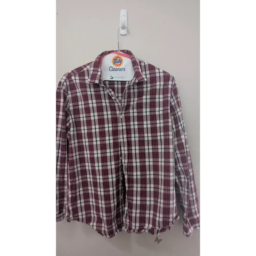 J.Crew Men’s Large Red White Blue Plaid Check Button Up Shirt EUC Preppy